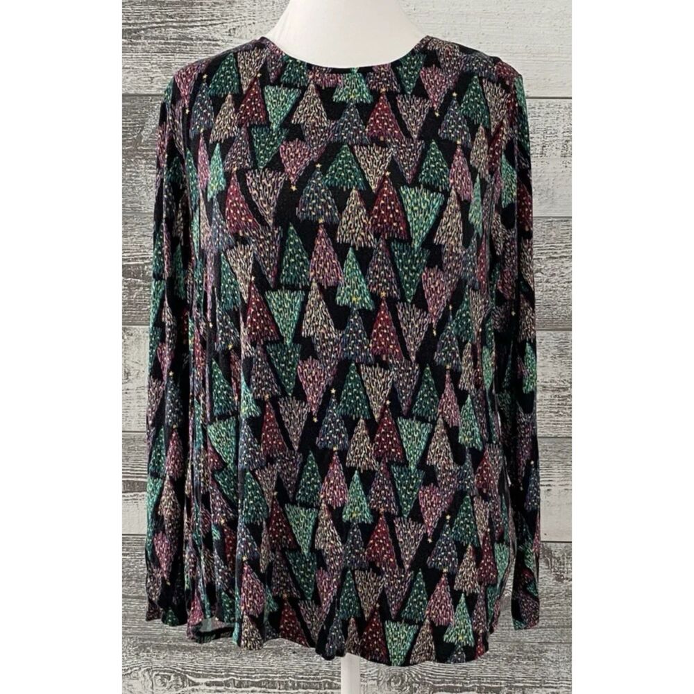 APT 9 Essentials Women's Top Christmas Trees Long Sleeve Soft Size XL